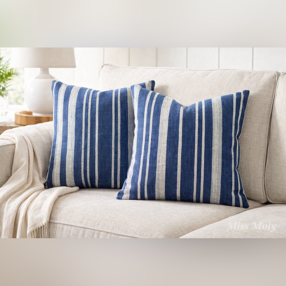 Pottery Barn Aanya Discontinued Linen Stripe Pillow Covers Set of 2 - 20x20